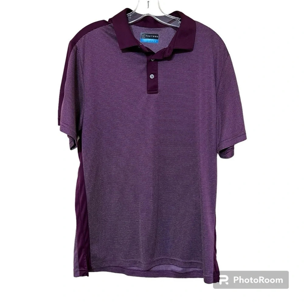 PGA Tour Maroon Stripe Short sleeve size Large Polo